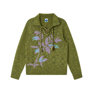 药九玖柒“麻油叶”编织提花套头刺绣宽松男女毛衣/1997邮政局