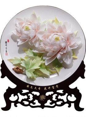 夫己陶瓷手工牡丹花结婚礼物摆件