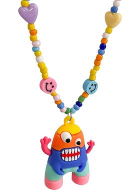 可爱彩色卡通怪兽项链