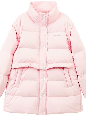 【95%鹅绒】URLAZH有兰新款粉色宽松鹅绒可拆卸式羽绒服女