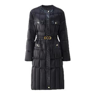ochirly欧时力 绗缝小香风羽绒服外套女上衣中长腰带秋冬