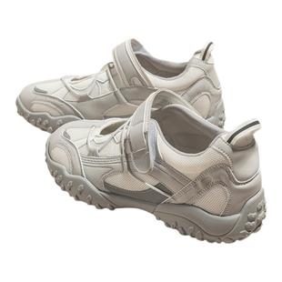 6cm内增高德训鞋女款2026新款魔术贴厚底透气运动玛丽珍灰色鞋子