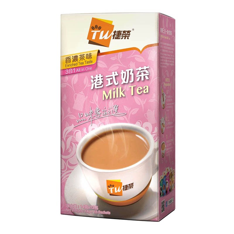捷荣 三合一港式奶茶14gx12包盒装168克手冲速溶港式独特风味茶香