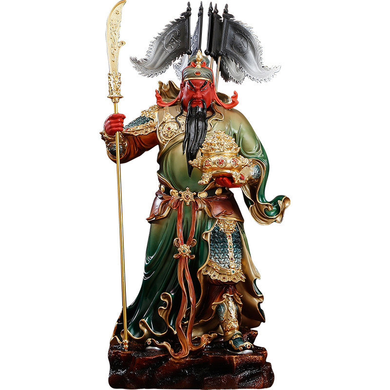 纯铜贴金彩绘武财神关公神像摆件