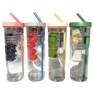 高颜值700ml折叠吸管杯 2026夏季新款花茶杯独立茶漏塑料喝水水杯