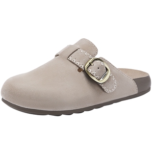 热风复古勃肯鞋女款2026年春季新款米色百搭懒人半拖休闲软木拖潮