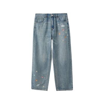 三福2026夏季新款牛仔裤男猫须洗水休闲百搭宽松潮流直筒长裤裤子