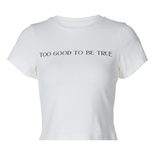 shemoda字母印花圆领修身短袖T恤女日常百搭辣妹高腰短款简约上衣