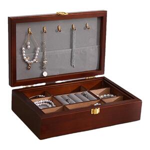 520礼物三金耳钉环项链首饰盒抽屉式实木饰品收纳盒大容量珠宝盒