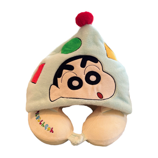 蜡笔小新U型枕可爱卡通连帽护颈枕长途飞机枕便携旅行U形枕头睡觉