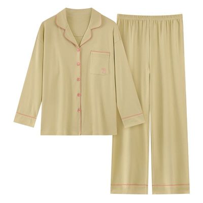 纯棉秋季女长袖开衫可外穿睡衣