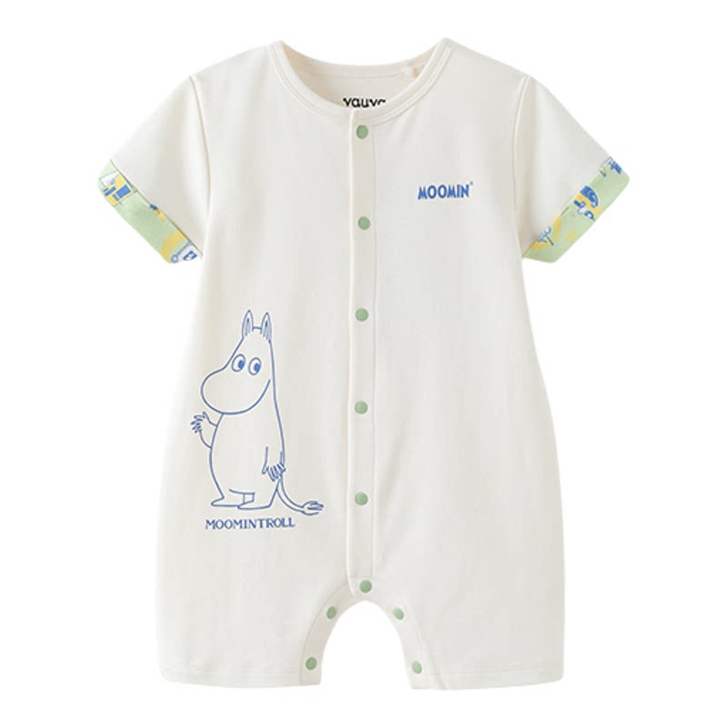 [Vauva]2026新品婴儿短袖连体衣夏爬服白色印花宝宝包屁衣哈衣