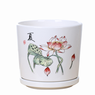 简约陶瓷花盆特大号清仓绿萝高款家用室内客厅带托盘蝴蝶兰吊兰盆