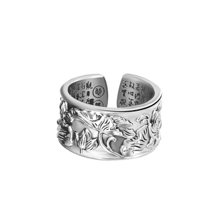 古法戒指纯银999小众独特男食指大戒指足银竹节开口指环生日礼物