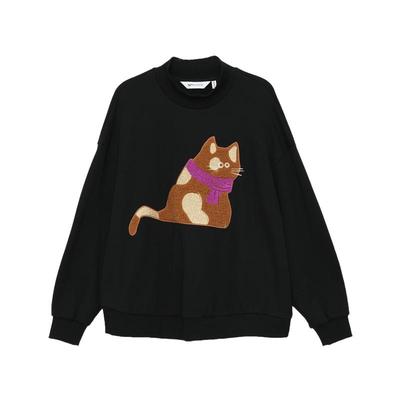 MOVEUP幻走2024秋季新款.FUN系列小高领猫咪绣花设计师短款卫衣女