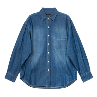 特叔余文乐同款MADNESS复古水洗牛仔宽松做旧衬衫男长袖阔版上衣