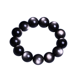 天然特级双眼银曜石手链情侣款单圈银耀石手串星球陨石黑曜石水晶