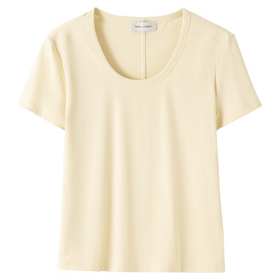 FANLE STUDIOS一片式肩缝分割莱赛尔棉时髦显瘦U领小宽松短袖T恤