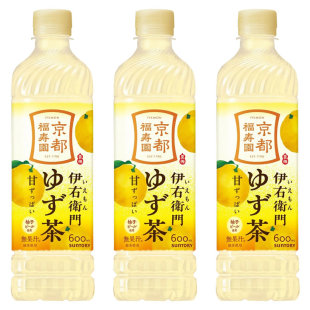 日本进口三得利伊右卫门京都柚子味绿茶饮料*4瓶清新茶饮期间限定