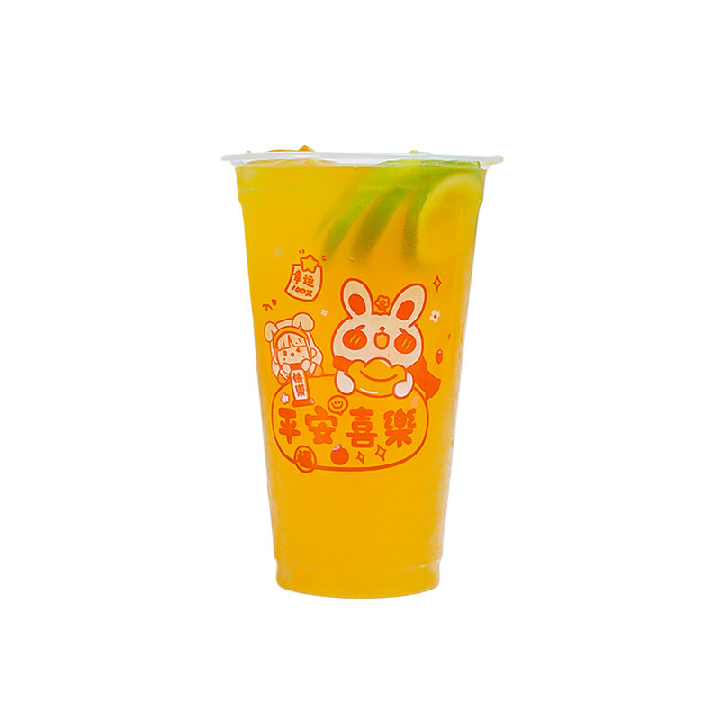 90卡通小兔子吸塑PP杯一次性可爱兔塑料杯商用豆浆水果茶果汁塑杯