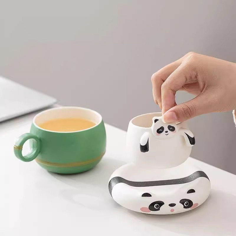 创意熊猫咖啡杯碟套装带马克杯礼物杯子陶瓷值高勺子女颜高档精致