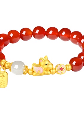 红玛瑙独角兽手串女纯银