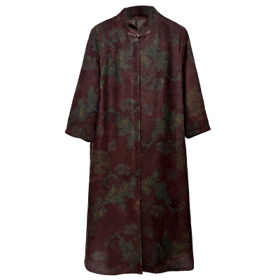 真丝香云纱中式立领盘扣连衣裙