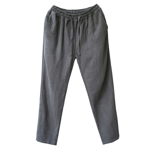 春秋中式原创棉麻新款男士休闲直筒裤亚麻长裤宽松透气纯麻厚裤子