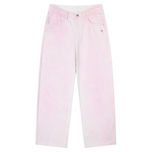 TGNS基础粉色软牛仔裤女春季低腰宽松休闲直筒长裤日常百搭裤子男