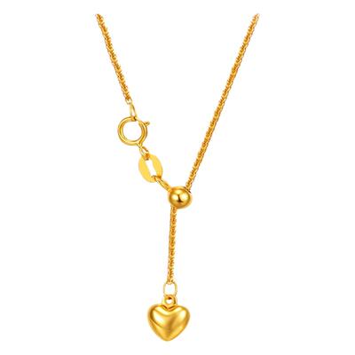 纯18K金桃心可调节彩金锁骨链女