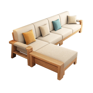 新中式实木沙发客厅全实木小户型组合现代简约原木布艺沙发床两用