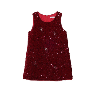 富罗迷周岁女宝礼服2025冬季新款好看洋气新年红色公主女童连衣裙