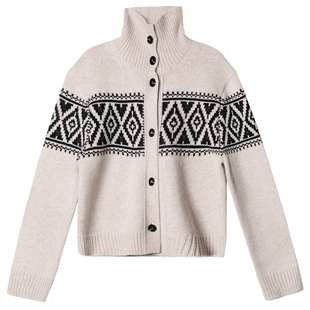 322WORKHOUSE纯羊毛费尔岛毛衣开衫女2025新款秋季高领针织衫B538