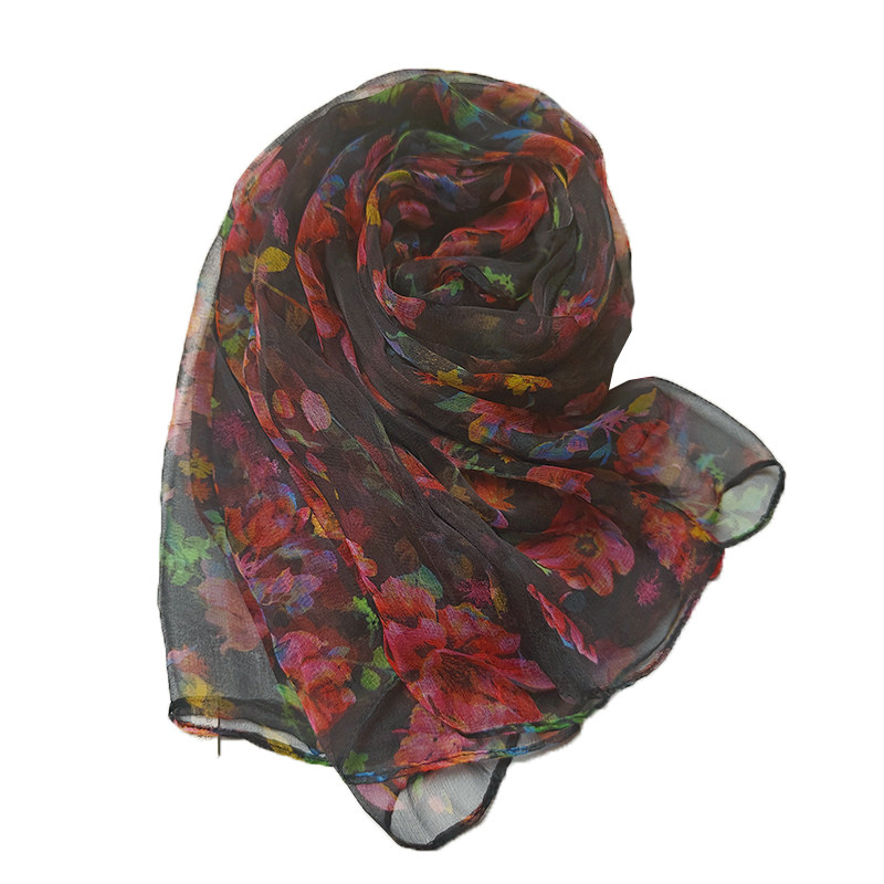 字母款杭州四季真丝丝巾桑蚕丝纱巾女士长款百搭春秋夏季薄款围巾