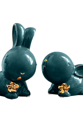 景德镇陶瓷描金兔兔萌萌哒可爱风