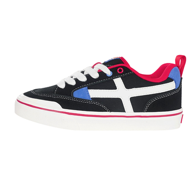 顽刻官方黑蓝红拼色校园风翻毛皮帆布拼接男女国潮滑板鞋