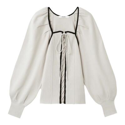 SNIDEL方领绑带泡泡袖罗纹针织衫