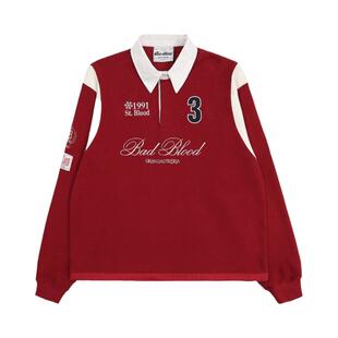 韩潮badblood英伦风拼接色图案字母刺绣运动卫衣旅拍休闲长袖上衣