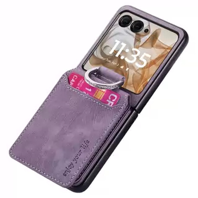 适用摩托罗拉Moto Razr70镶钻饰指环手机壳钱包零钱夹插卡razr70Ultra外壳
