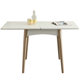 实木折叠餐桌家用小户型轻奢现代简约10人白色可伸缩岩板吃饭桌子