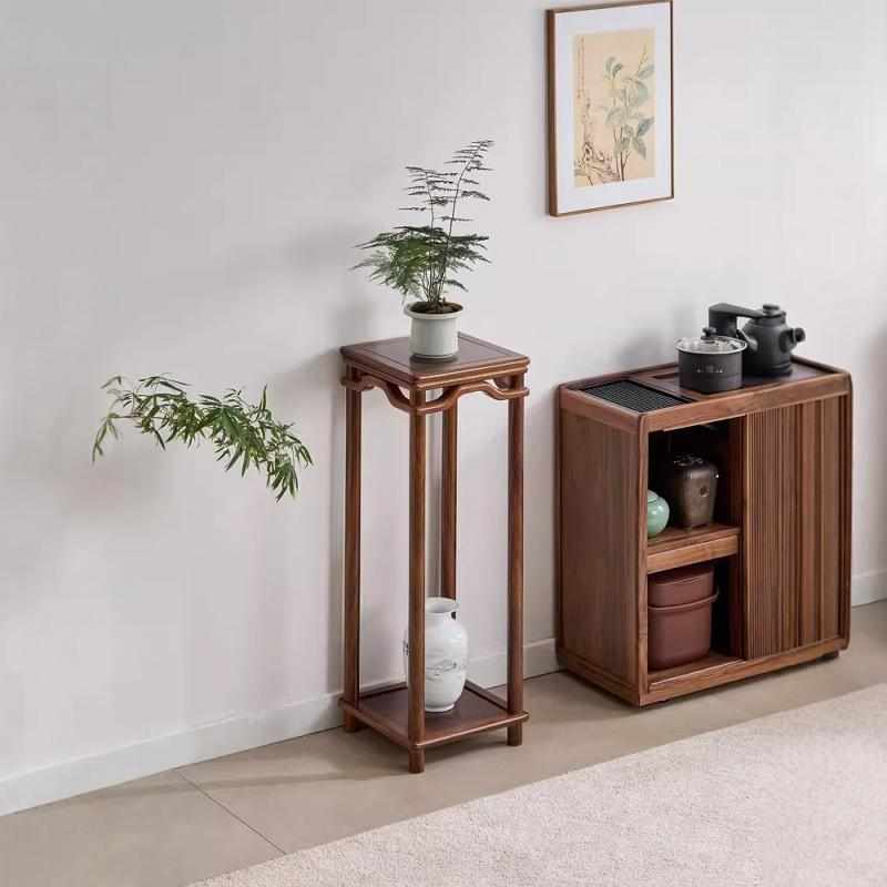 实木花架胡桃木榫卯整装花台新中式家用客厅阳台花几室内盆景架子