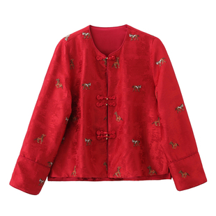 重工艺新款上衣新中式春季刺绣提花设计感时尚气质圆领减龄外套