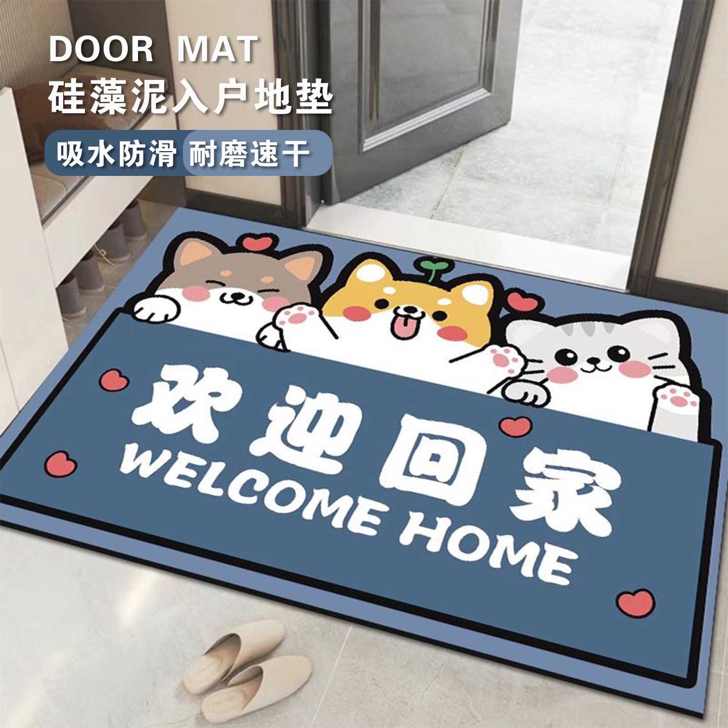入户门地垫门口进门垫吸水脚垫地毯防滑卫生间浴室家用硅藻泥地垫