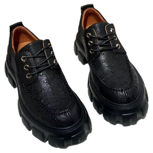 纯真鸵鸟皮鞋男款2025新款厚底耐磨防滑霸气撤柜休闲正品真皮男鞋