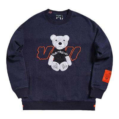 意大利SUBTREND潮牌经典爆款小熊logo深蓝色圆领卫衣魏子宸同款