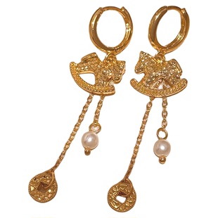 「发财流苏」铜钱流苏耳环蚊香盘耳夹女无耳洞耳饰马年本命年耳钉