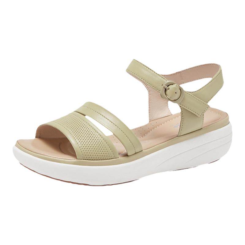 Bata舒适凉鞋女2023夏季商场新款羊皮厚底增高一字带凉鞋25112BL3