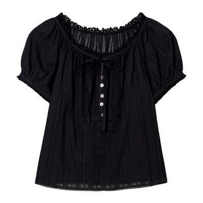 Dunst【允熙yunnnie同款】26夏女蝴蝶结褶皱泡泡袖衬衫UDBL6B224