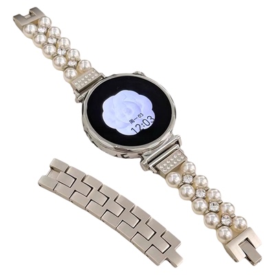 适用于三星手表表带watch7/6/5金属双排珍珠Watch4classic智能运动ative替换Galaxy高级感S3男女新款s2腕带jw