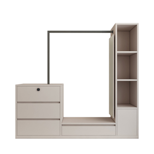 奶油风多功能实木落地斗柜衣帽架穿衣镜一体卧室储物床尾柜挂衣架